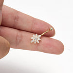 14G 14K Solid Gold Lab Diamond Floral Belly Button Ring