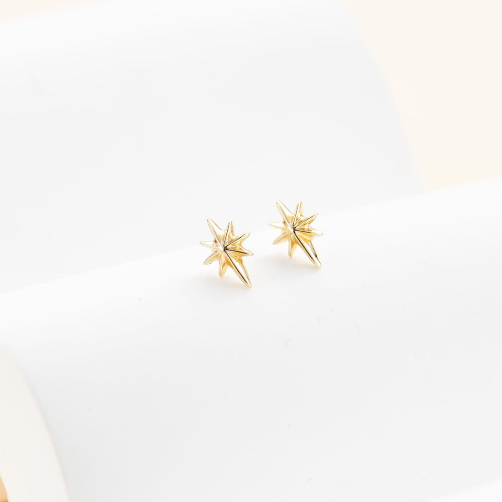 worn on model - 14K solid gold star-shaped for cartilage piercing flat back stud earring threadless design nickel-free