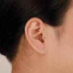 14K Solid Gold Kite Moss Agate  Cartilage Threadless Flat Back Stud Earring