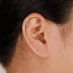 14K Solid Gold  Moss Agate Cartilage Flat Back Earrings