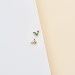 14K Solid Gold Marquise Moss Agate Butterfly Threadless Flat Back Earring