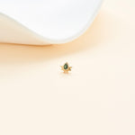 14K Solid Gold Pear Moss Agate  Threadless Cartilage Flat Back Stud