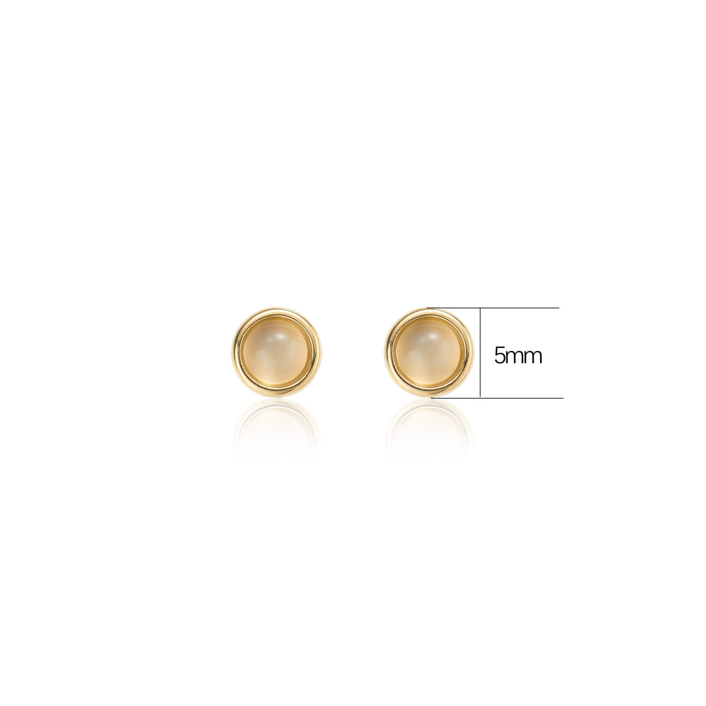 worn on model - 14K solid gold moon-shaped flat back stud earring threadless design nickel-free