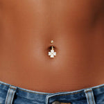 14K Solid Gold Heart Lab Diamond Floral Barbell Belly Button Jewelry 14G