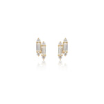 14K Solid Gold Baguette Lab Diamond Flat Back Stud Earring