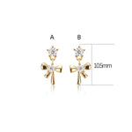 14K Solid Gold Lab Diamond Dangle Bow Tie Threadless Flat Back Earring