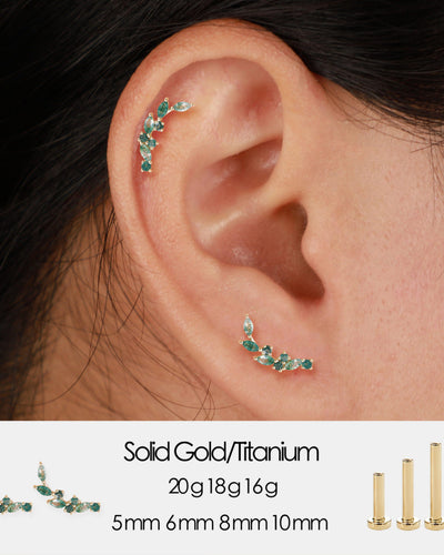 14K Solid Gold Moss Agate Cartilage Stud Threadless Flat Back Push Pin Earring
