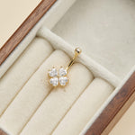 14K Solid Gold Heart Lab Diamond Floral Barbell Belly Button Jewelry 14G