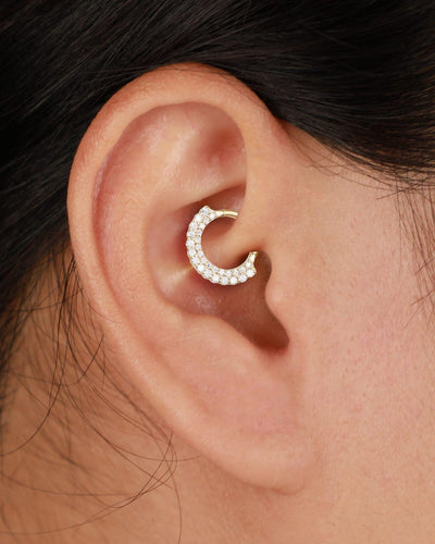 14K Solid Gold Lab Diamond Daith Clicker Hoop Earrings, Septum Ring 16G