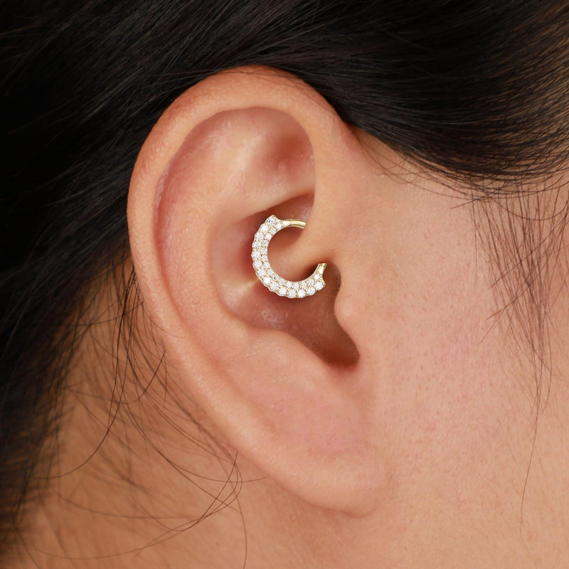 14K Solid Gold Lab Diamond Daith Clicker Hoop Earrings, Septum Ring 16G