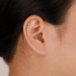 14K Solid Gold Pear Moss Agate  Threadless Cartilage Flat Back Stud