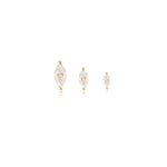 14K Solid Gold Marquise Lab Diamond Threadless Flat Back Stud Earring