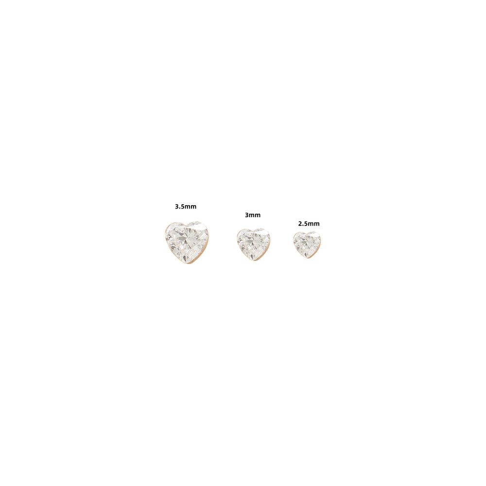 back view of 14K solid gold lab diamond heart-shaped for helix conch cartilage piercing flat back stud earring internal th...