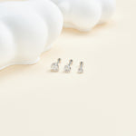 14K White Gold Invisible Set Pear Lab Diamond Stud Internal Thread Flat Backs Earring