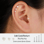 14K Solid Gold Invisible Set Heart Lab Diamond Internal Threaded Helix Conch Cartilage Stud