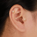 14K Solid Gold Lab Diamond Sun Cartilage Flat Back Stud Earring