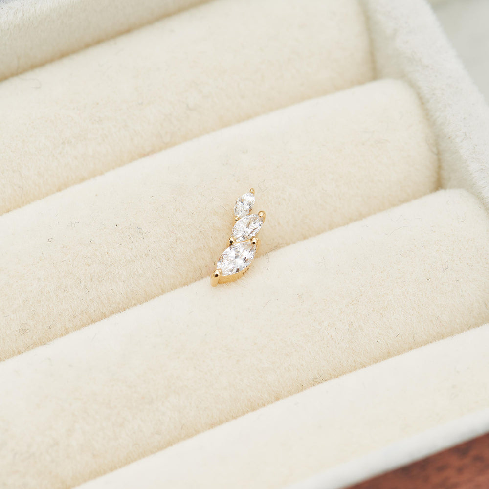side angle of 14K solid gold lab diamond climber earring threadless design nickel-free