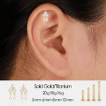 14K Solid Gold Baguette Lab Diamond Dangle Cartilage Flat Back Earring
