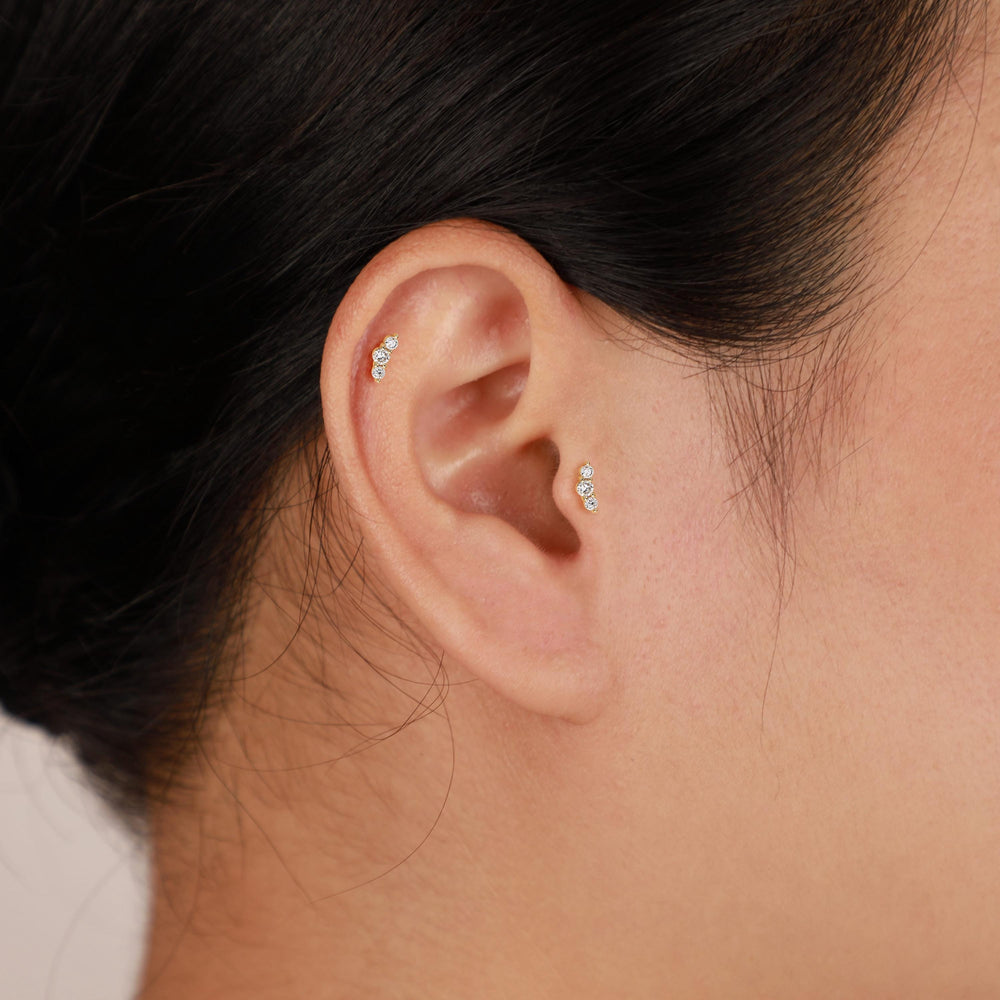 additional perspective of 14K solid gold lab diamond push pin flat back stud