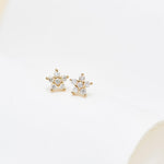 14K Solid Gold Lab Diamond Floral Push Pin Flat Back Earring 20G 18G 16G
