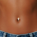 14K Solid Gold Clicker Belly Button Ring Marquise Lab Diamond Butterfly Navel Jewelry