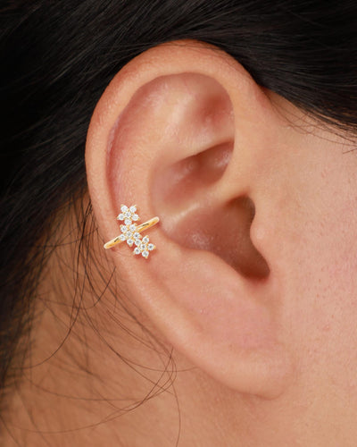14K Solid Gold Lab Diamond Floral Clicker Hoop Helix Rook Helix Tragus Ring 16G