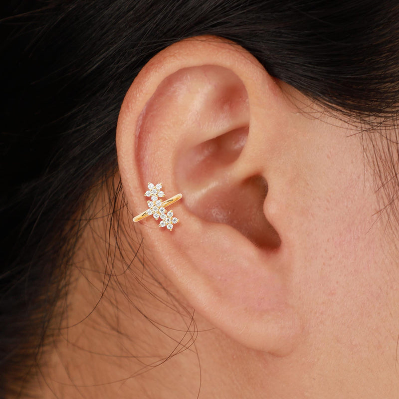 14K Solid Gold Lab Diamond Floral Clicker Hoop Helix Rook Helix Tragus Ring 16G