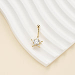 14K Solid Gold Marquise Lab Diamond Flower Barbell Belly Button Jewelry 14G
