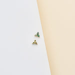 14K Solid Gold Pear Shaped Moss Agate Threadless Flat Back Earring
