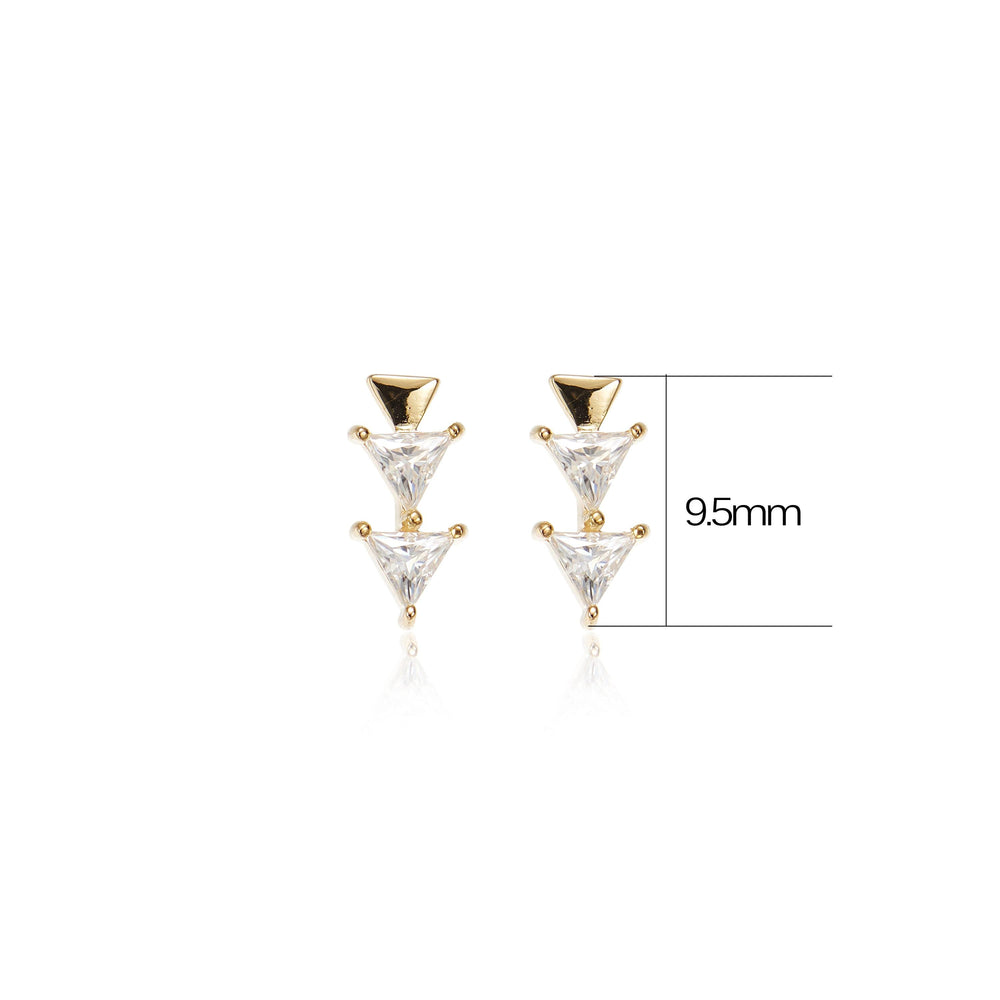 worn on model - 14K solid gold triangle moissanite for cartilage piercing flat back stud earring threadless design nickel-...