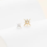 14K Solid Gold Lab Diamond Star Cartilage Threadless Flat Back Earring