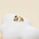 14K Solid Gold Lab Diamond Flower Push Pin Stud Earring
