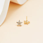 14K Solid Gold Lab Diamond Floral Push Pin Flat Back Earring 20G 18G 16G