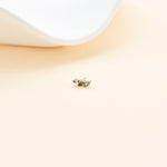 14K Solid Gold Marquise Moss Agate Cartilage Earring Threadless Flat Back Stud