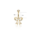 14K Solid Gold Lab Diamond Ribbon Barbell Belly Button Jewelry 14G