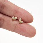 14K Solid Gold Leaf Lab Diamond Push pin Labret: Threadless Flat Back Stud Earring