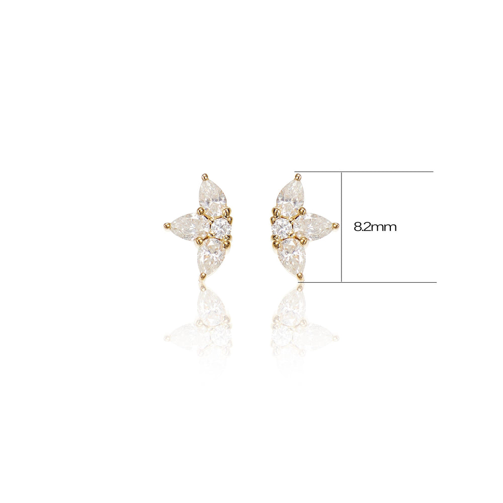 worn on model - 14K solid gold pear-cut lab diamond lotus flower for cartilage piercing flat back stud earring nickel-free