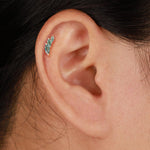 14K Solid Gold Marquise Moss Agate Flat Back Cartilage Ear Crawler Stud