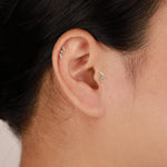 14K Solid Gold Baguette Lab Diamond Cartilage Stud Earring