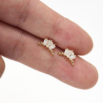 14K Solid Gold Baguette Lab Diamond Curved Cartilage Flat Back Stud Earring