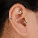 14K Solid Gold Marquise Moss Agate Butterfly Clicker Hoop  Conch Rook Helix Tragus Ring