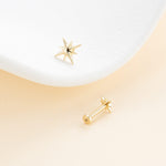 14K Solid Gold Starburst Earring, Threadless Push Pin Flat Back Stud