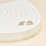 14K Solid Gold Baguette Lab Diamond Flat Back Stud Earring