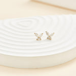 14K Solid Gold Lab Diamond Butterfly Conch Flat Back Stud Earring