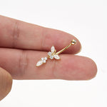 14K Solid Gold Round Lab Diamond Bar bell Dangle Belly Button Ring