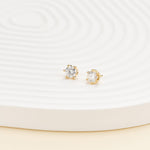 5mm Round Lab Diamond Earlobe Stud Earring: 14K Solid Gold Flat Back Stud