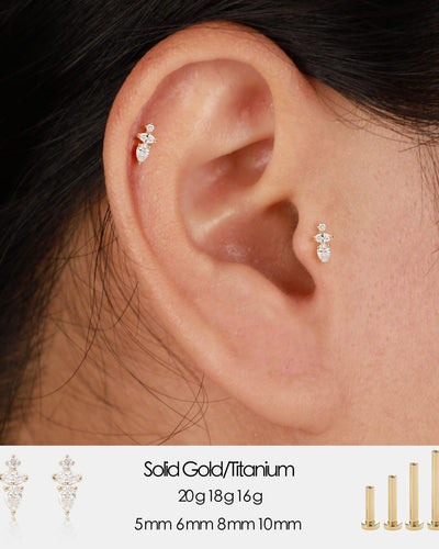 14K Solid Gold Lab Diamond Threadless Flat Back Cartilage Stud Earring