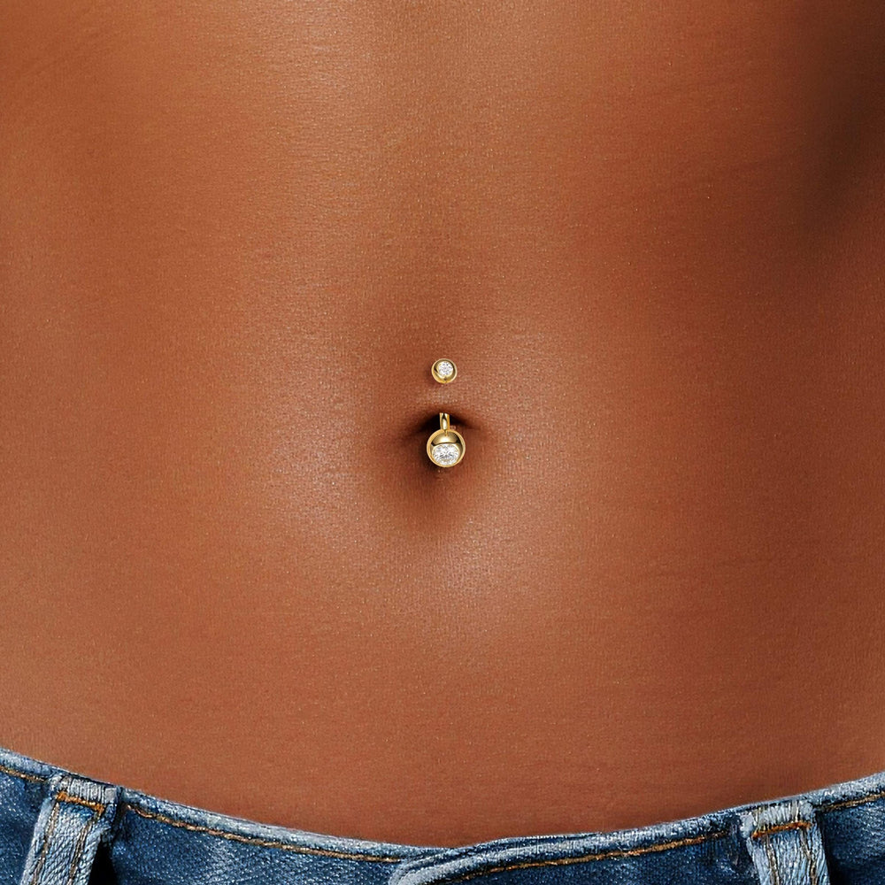 14K solid gold round lab diamond bubble-textured for navel piercing belly button ring 14g nickel-free