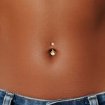 14G 14K Solid Gold Round Lab Diamond Bubble Belly Button Jewelry