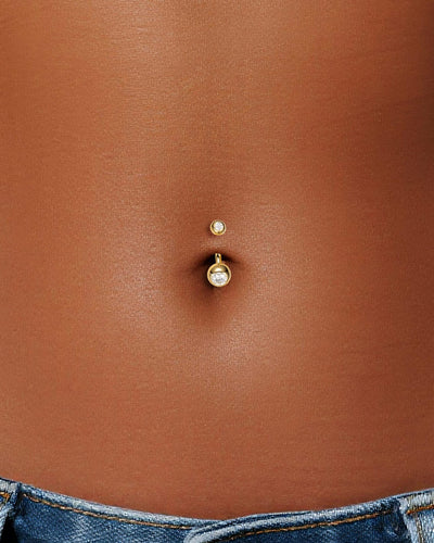 14G 14K Solid Gold Round Lab Diamond Bubble Belly Button Jewelry